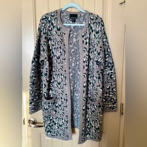 Cynthia Rowley Alpaca Blend Leopard Print Long Knit Cardigan